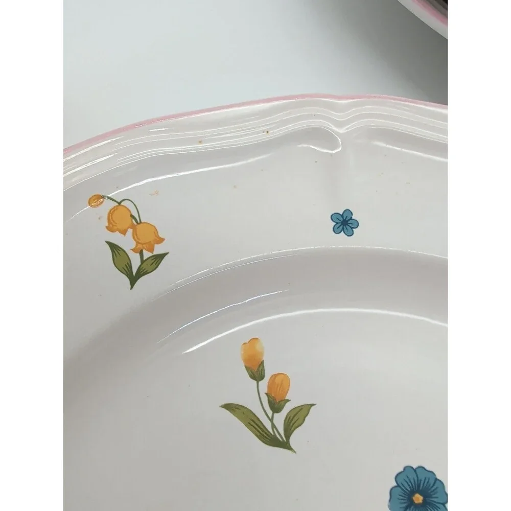 3 Vtg Brick Oven Stoneware Provencal Petite Fleur Dinner Plates Cottage Core
